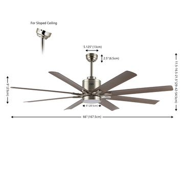 Octo 66" Contemporary Industrial Iron/Plastic Mobile-App/Remote-Controlled 6-Speed Ceiling Fan with Integrated LED Light - JONATHAN Y